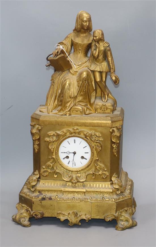 A 19th century French ormolu figural mantel clock height 58cm